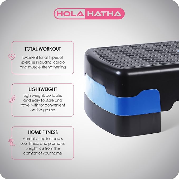 HolaHatha Compact Portable Aerobic Step Platform Exercise Fitness Equipment, Cardio Stepper with Adjustable Height for Home Gym