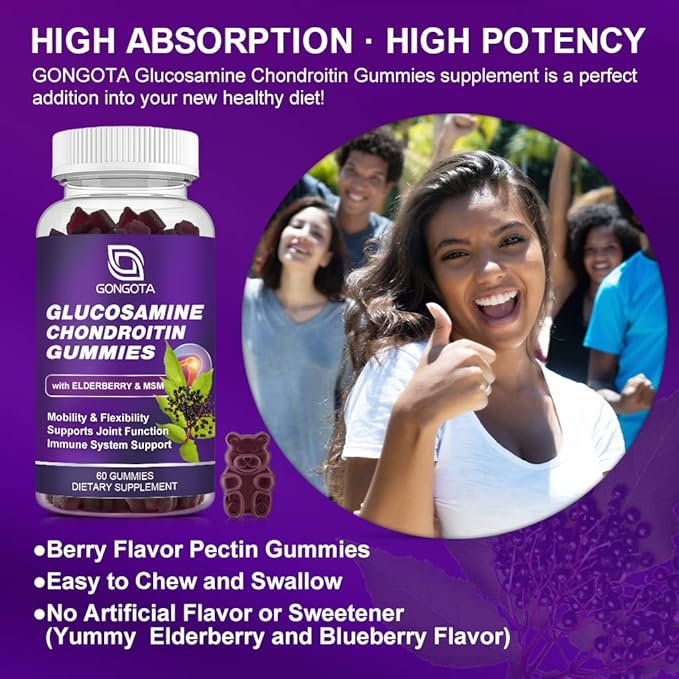 Glucosamine Chondroitin Gummies - 2- Pack, Extra Strength 1500mg Glucosamine with MSM & Elderberry, Joint Support Supplement, Best Cartilage & Immune Support Supplement for Men and Women - 120 count