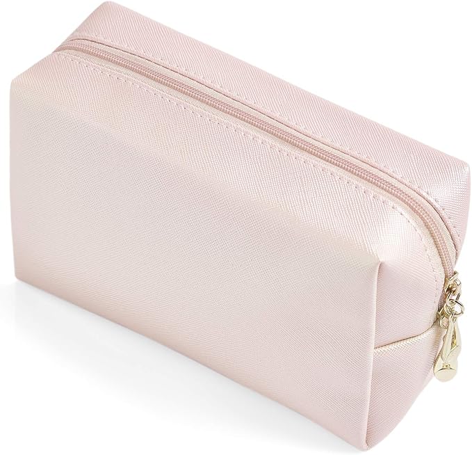 PU Leather Cosmetic Bag for Women Minimalism Makeup Bag for Daily Use Portable Storage Purse Small Neat Cosmetic Pouch Water-resistant Toiletry Bag for Travel (Light Pink)