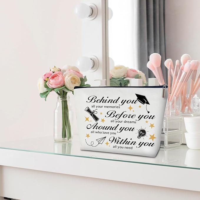 Makeup Bag - Behind You All Your Memories, Graduation Gift for Her, Him, Girl, Daughter, Student, Inspirational Multifunction Makeup Bag Purse, Toiletry Bag Pouch Travel Accessories -04