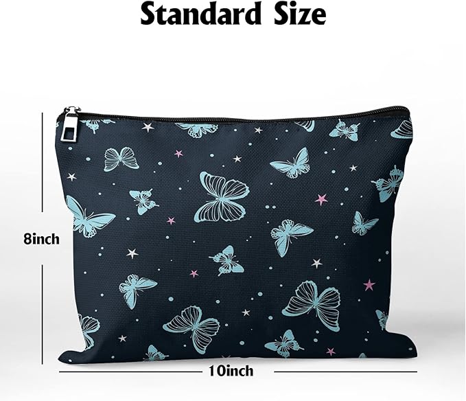 Cafl Beautiful Butterfly Makeup Bag Cute Butterfly Zipper Pouch Cosmetic Pouch Large Travel Linen Make Up Organizer for Purse for Girls Women 10×8Inch