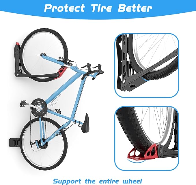 BIKEPAL No Lifting Wall Mount Swivel Bike Rack, Wall Bike Hangers for Garage Space Saving Vertical Bike Storage(4 Pack)