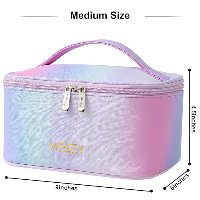 KITENROM Makeup Bag Preppy Cosmetic Bag Small for Women Toiletry Bags Pouch Organizer Rainbow Gradient Pink