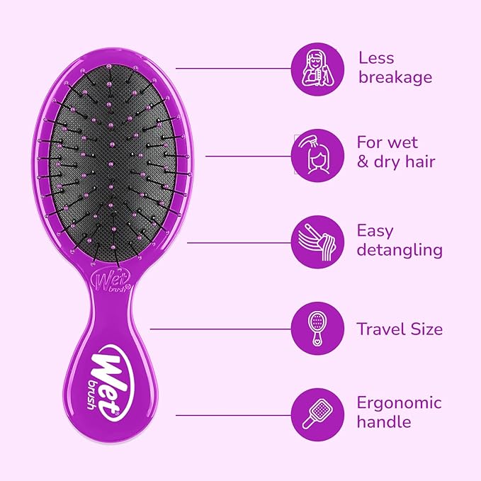 Wet Brush Mini Detangler Hair Brush, Pink - Detangling Travel Hair Brush - Ultra-Soft IntelliFlex Bristles Glide Through Tangles with Ease - Pain-Free - All Hair Types