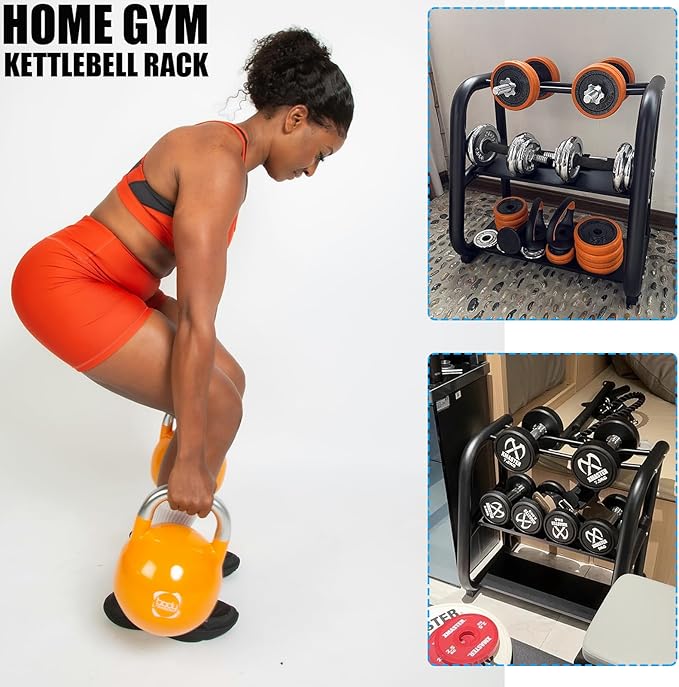 Kettlebell Storage Rack, 2-Tier Weight Racks, Kettlebell Stand, Dumbbell and Kettlebell Rack for Home Gym, Black