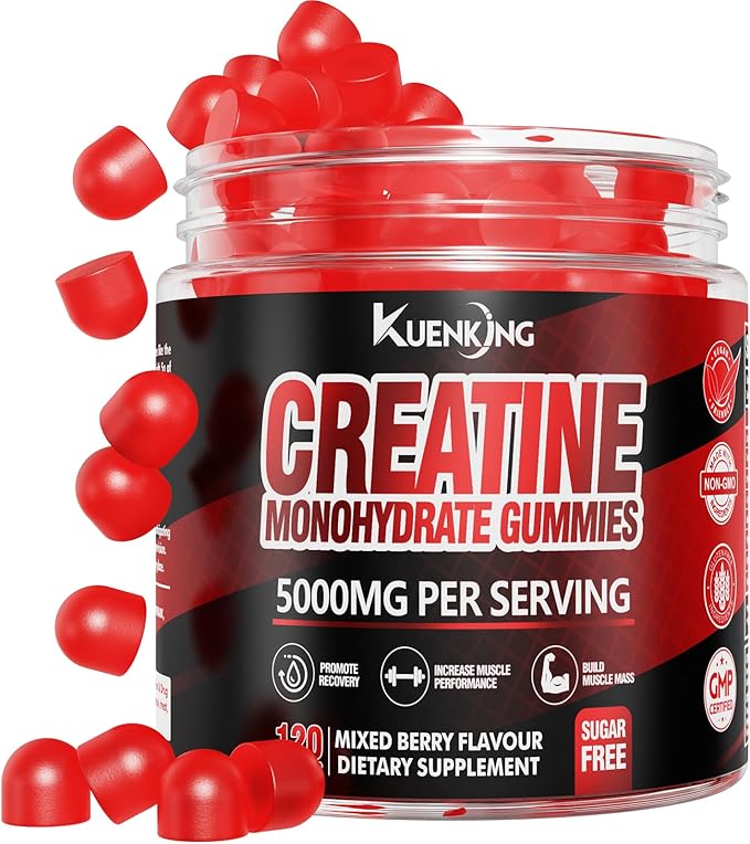 Creatine Monohydrate Gummies 5g for Men & Women β 120 Vegan, Sugar-Free Creatine Monohydrate with Taurine & B12 for Strength Support, Energy Boost, Ideal Pre-Workout Supplement