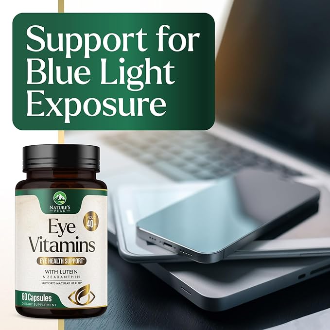 Nature's Peak Eye Vitamin & Mineral Supplement, Contains Zinc, Vitamins C, E, Lutein, & Zeaxanthin, Supports Eye Strain, Vision Health for Adults, Non-GMO, Vegan Eye Vitamins Supplement - 60 Capsules