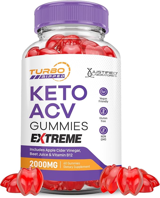 Turbo Ripped Keto ACV Gummies Extreme 2000MG Turbo Ripped Keto Gummies Apple Cider Vinegar Formulated with Pomegranate Beet Juice Powder B12 Vegan Non GMO 60 Gummys