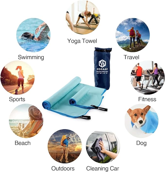 HOEAAS 2 Pack Microfiber Camping Towels
