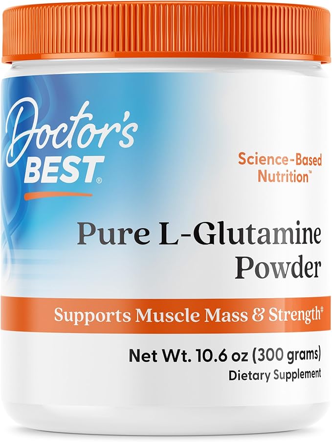 Doctor's Best Pure L-Glutamine Powder, Supports Muscle Mass, Strength & Post-Workout Recovery, Amino Acid, 300g