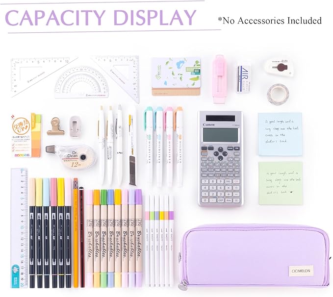CICIMELON Large Capacity Pencil Case 3 Compartment Pouch Pen Bag for School Teen Girl Boy Men Women (Purple)