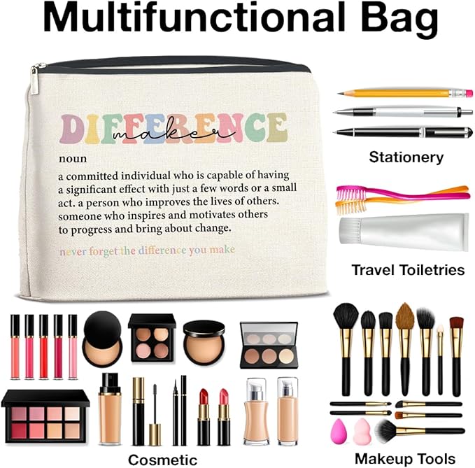 Difference Maker Makeup Bag Thank You Gifts for Mentor Leader Coach Boss Manager Leaving Retirement New Job Going Away, Difference Maker Gifts Cosmetic Bag Zipper Makeup Pouch