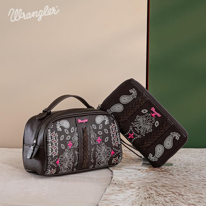 Wrangler Makeup Pouch Bag Mini Western Toiletry Purse Cosmetic Organizer Paisley Travel Pouch for Women