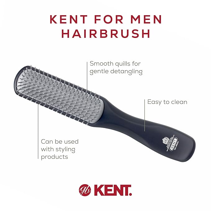 Kent KFM3 Gel Styling Hair Brush for Men, 9 Row Men's Hair Brush with Ionic Anti Static Bristles, Detangling and Smoothing Short to Medium Length Hair