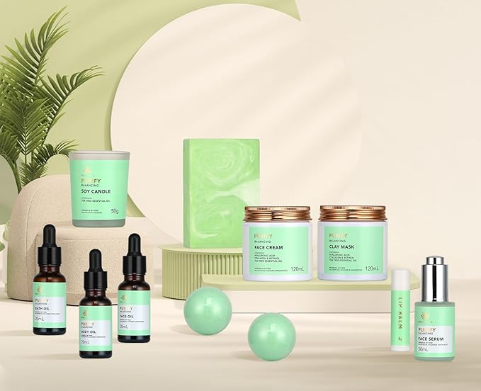 Father's Day Gift, Facial Skin Care Set & Spa Kit - Gift for Men & Women Ideas, Self-care Relaxation Gifts, Skin Care Collection with Essential Oils, Hyaluronic Acid Serum, Vitamin E, Tea Tree, Dad