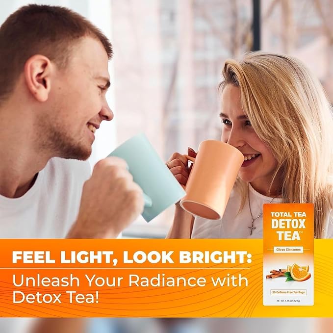 Total Tea SIimming Detox Tea Caffeine Free - 25 Day Detox Tea - Herbal Tea with Chamomile, Hibiscus Tea & Ginger Root for Colon Cleanse – Natural Citrus & Cinnamon Herbal Tea for Digestive Health (25-Pack, Citrus & Cinnamon)