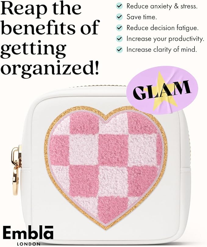 HEART Valentine Makeup Bag Travel Cosmetics Pouch and Toiletry Bag, Nylon Zipper Pouch Purse, Cute Make Up Organizer Storage Tote for Women Girls, Travel Skincare Case, Small Makeup Bags, White