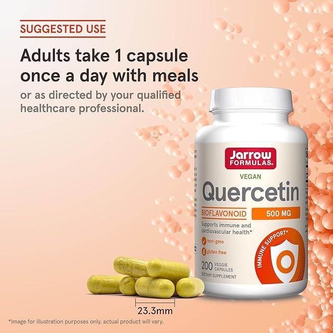 Jarrow Formulas Quercetin 500 mg, Dietary Supplement, Antioxidant Support for Cardiovascular and Immune Health, 200 Veggie Capsules, 200 Day Supply
