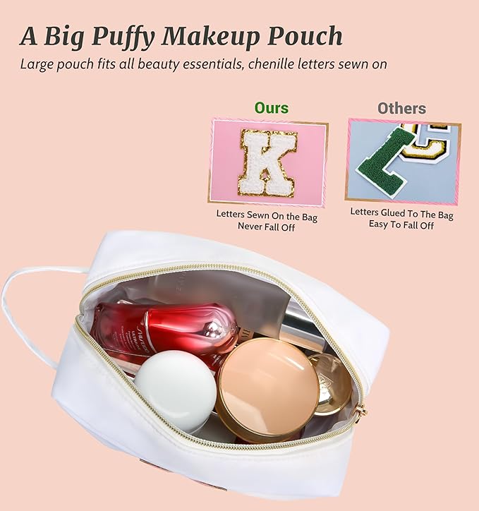 Aveniee Gifts for Friends,Personalized Best Friend Birthday Gifts for Her,Sister Gifts,Monogrammed Cute Makeup Bag,Cosmetic Toiletry Pouch,Makeup Brush Bag-White F