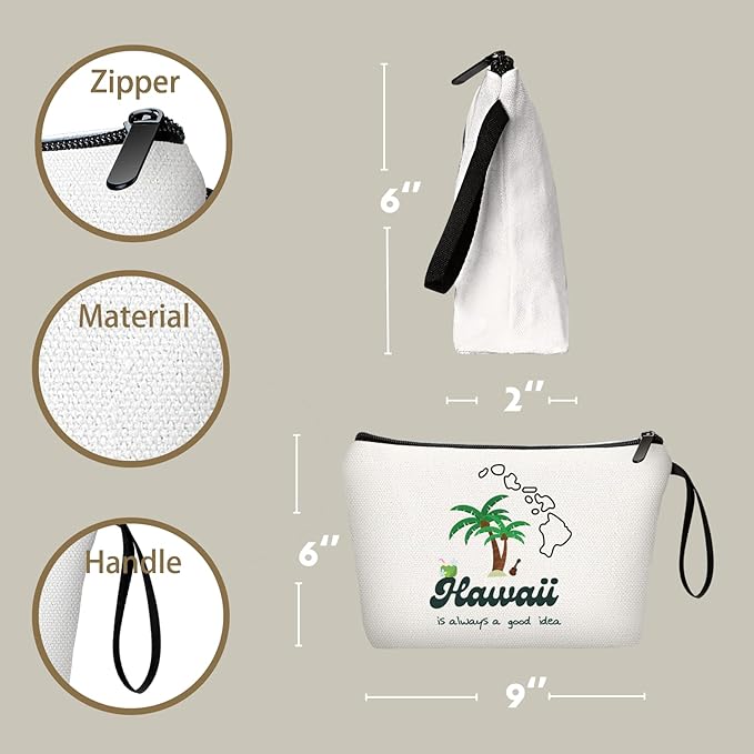 Hawaii Makeup Bag - Summer & Beach Gifts for Women, Travel & Birthday Gifts for Friends, Family