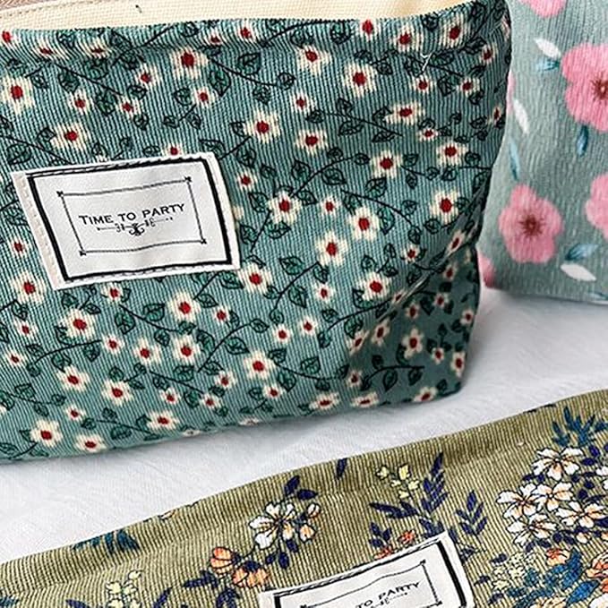 Cosmetic Bags for Women Makeup Bag Large Capacity Purse Travel Toiletry Zipper Storage Pouch Make up Brushes Organizer for Gifts (mini flowers, Green)