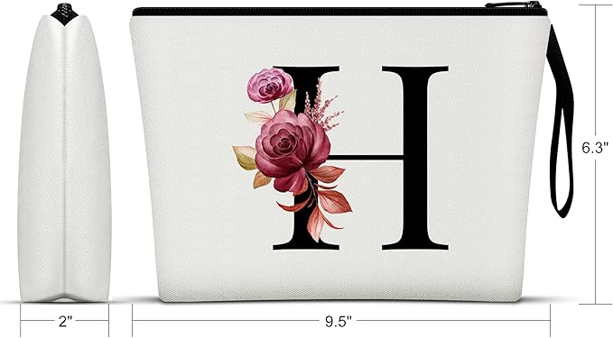 Vavabox A-Z Personalized Makeup Bag, Birthday Gifts for Women Mom, Gifts for Best Friend, Bride Bridesmaid Cosmetic bag (H, White)