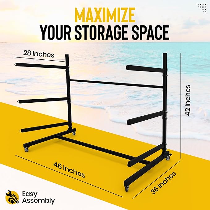 Heavy Duty Freestanding Kayak Storage Rack | 3 Tier Rack for Kayaks, Canoes, or SUPs | Adjustable Outdoor Kayak Storage | Indoor/Outdoor Weather Resistant Water Sports Storage Rack