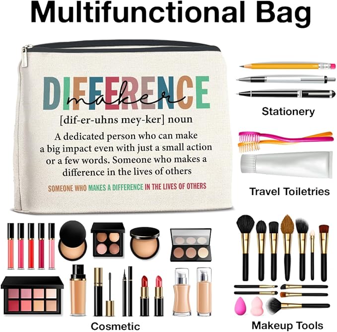 Difference Maker Gifts Makeup Bag Appreciation Gifts for Leader Boss Staff Mentor Coworker, Thank You Gifts Difference Maker Definition Cosmetic Bag Zipper Makeup Pouch
