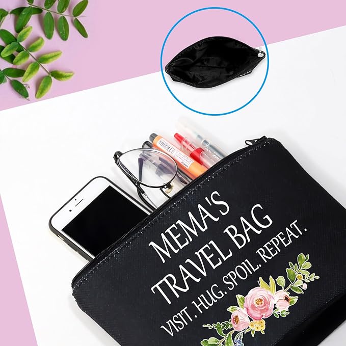 GJTIM Mema Cosmetic bag Grandma Mema Mother’s Day Birthday Appreciation Gift Travel Toiletry bag for Mema (Mema's Travel Black)