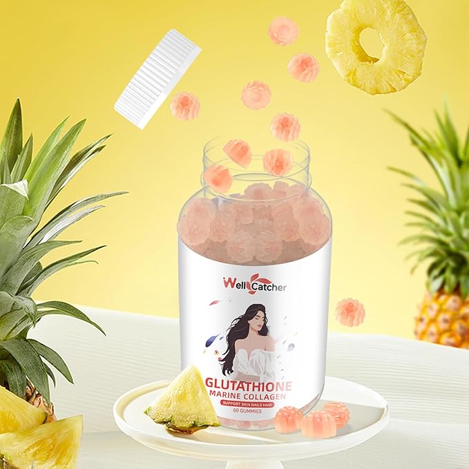 Glutathione Gummies for Skin Whitening - Glutathione 1000mg Supplement with Collagen Vitamin C for Women Sugar-Free with Antioxidant Skin Anti-Aging Immunity Liver Support Pineapple Flavor 60ct