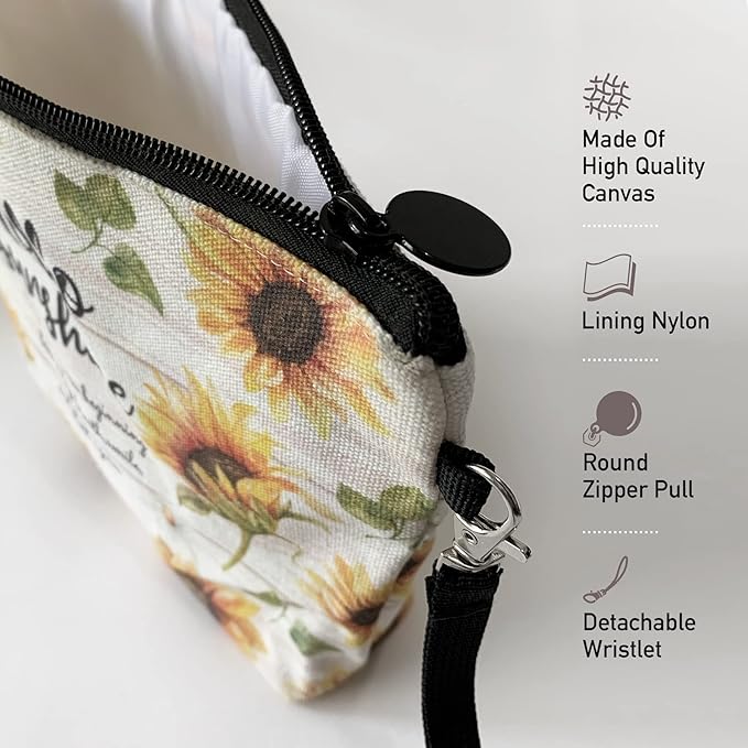 Hglian Sunflower Travel Makeup Bag Inspirational Cosmetic Toiletry Bags Cute Zipper Wristlet Pouch for Purse Travel Accessories Organizer,Birthday Gifts for Women Girls(Sunshine Yellow)