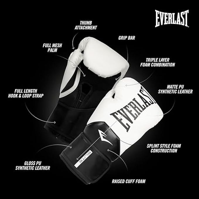 Everlast Elite 2 Boxing Gloves, Pro Training Gloves for Men and Women, Secure Fit Hook and Loop Closure & Ventilation, Heavy Bag & Speedbag Training.