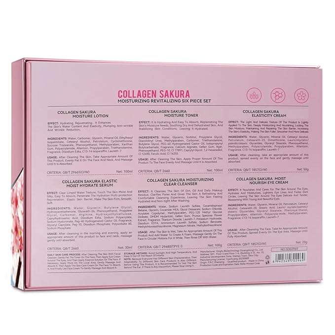 Sakura Skin Care Set for Teen Girls, Cherry Blossom Skincare Gift Set for Teens & Women, Moisturize & Repair Skin, 6 Pcs Collagen Skin Care Kits with Cleanser, Toner, Lotion, Serum, Cream & Eye Cream