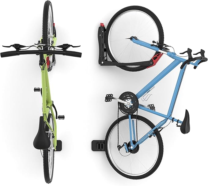 BIKEPAL No Lifting Wall Mount Swivel Bike Rack, Vertical Bike Wall Hangers for Garage Space Saving Bike Storage Solution(2 Pack)