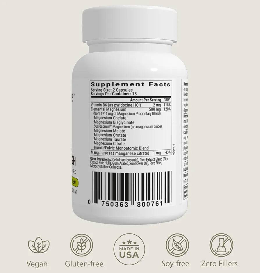 BIOptimizers Magnesium Breakthrough Supplement 4.0-7 Forms of Mg: Glycinate, Malate, Citrate, and More - Natural Support for Sleep and Cognitive Function - 30 Capsules- Calming Vitamins Complex