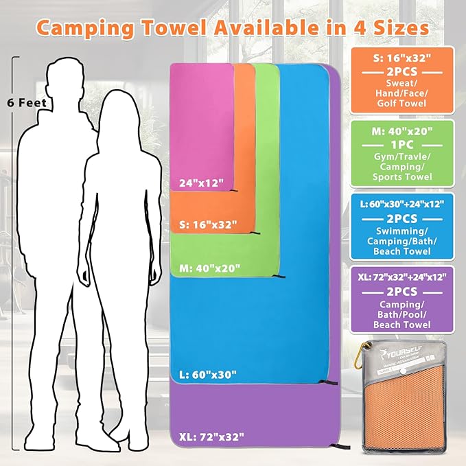 SYOURSELF 2 Pack Microfiber Camping Towel (S:32"x16")
