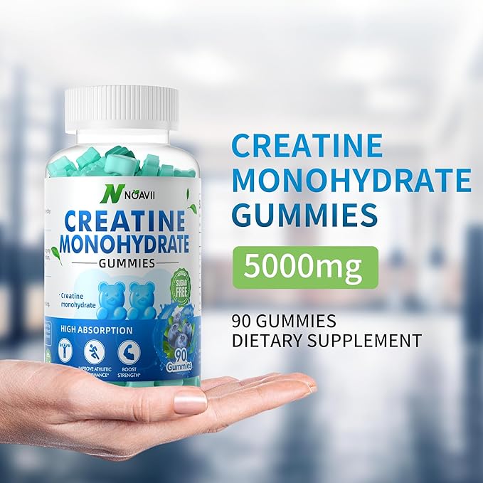 Creatine Monohydrate Gummies 5000mg for Men & Women, Chewables Creatine Monohydrate for Muscle Strength, Muscle Builder, Energy Boost, Pre-Workout Supplement-180 Blueberry Gummies