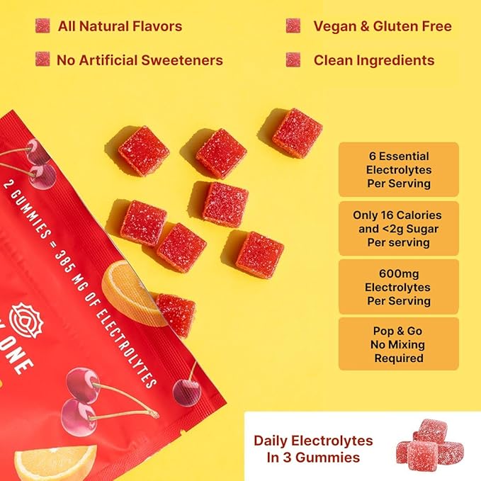 Day One Electrogummies Fruit Punch - Electrolyte Gummies for Runner, Athlete & Everyday Use - Hydration Gummies with Essential Electrolytes - Alternative to Powders, Tablets, Chews - 60 Gummies