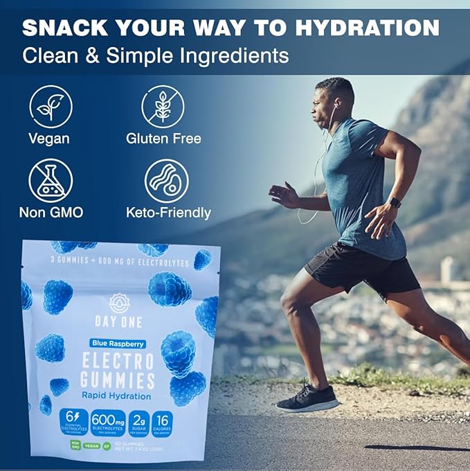 Electrogummies Blue Raspberry - Electrolyte Gummies for Runners, Athletes, Daily Use - Hydration Gummies with Essential Electrolytes - Hydration Alternative to Powders, Tablets, Chews - 60 Gummies