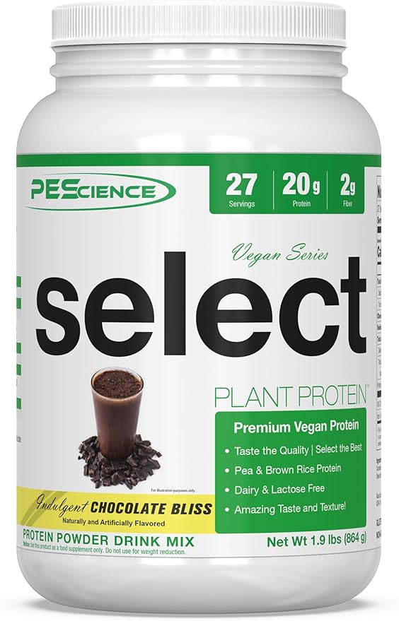 PEScience Select Vegan Plant Based Protein Powder, Chocolate, 27 Serving, Pea and Brown Rice Blend