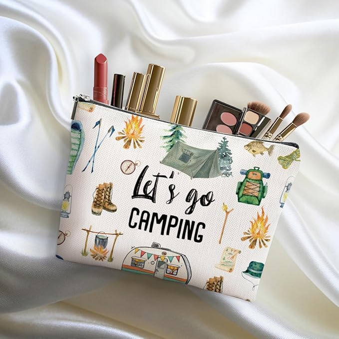 Camping Gifts Makeup Bag Camping Gift Cosmetic Bag Camping Accessories for Women Girls Camping Lovers Friend Sister Daughter Travel Organizer Zipper Pouch Graduation Birthday Friendship Gifts
