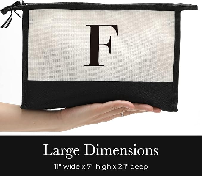 Monogrammed for Women Initial bridesmaid gifts, Personalized monogram Monogram Cosmetic Bag,Travel Makeup Bag Suitable for Wedding weekend Beach Gift for Women Teachers Friends.Pure letters F