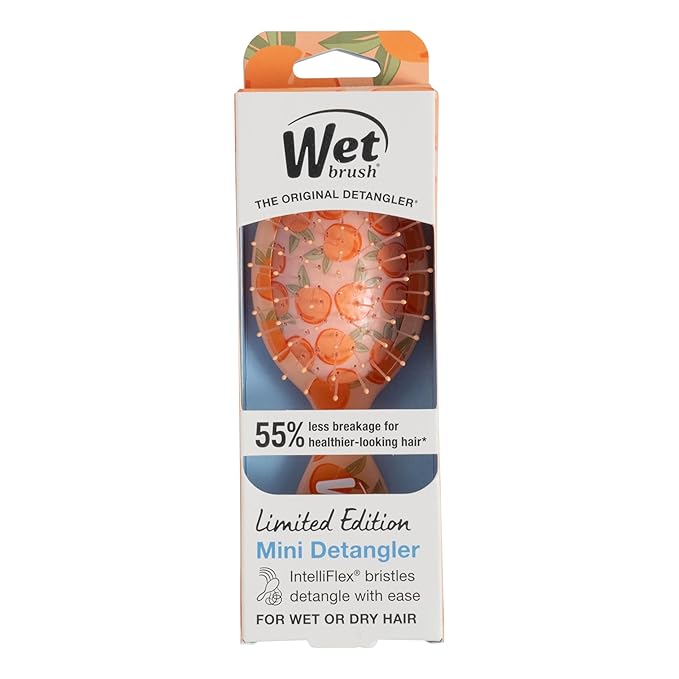 Wet Brush Mini Detangler Hair Brush, Peach (Tutti Fruitti), Detangling Travel Hairbrush, Ultra-Soft IntelliFlex Bristles Glide Through Tangles with Ease, Pain-Free, All Hair Types, Limited Edition