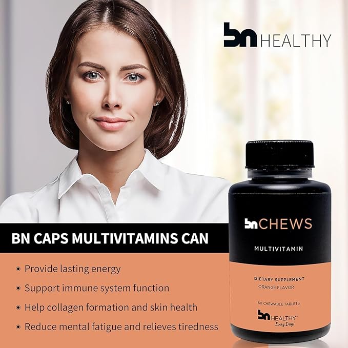 Orange Chewable Bariatric Multivitamin with Iron, 27 Essential Vitamins, Daily Multivitamin for Women Men, Gluten Free, Easy to Digest, 60 Tablets
