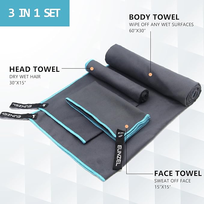 Eunzel Quick Dry Camping Towel 3 Size 1 Pack,Fast