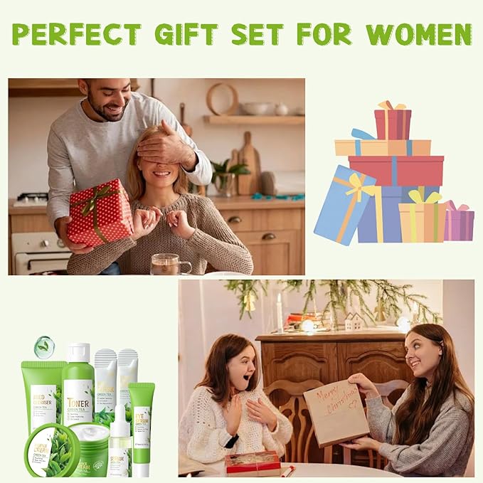 Green Tea Skin Care Kit Teenage Girls Gifts - Teen Skin Care Set Antioxidant - Hydrating Skincare Set with Face&Eye Cream,Toner,Serum,Cleanser - Mother's Day Gifts - Travel Essentials for Women (7PCS)