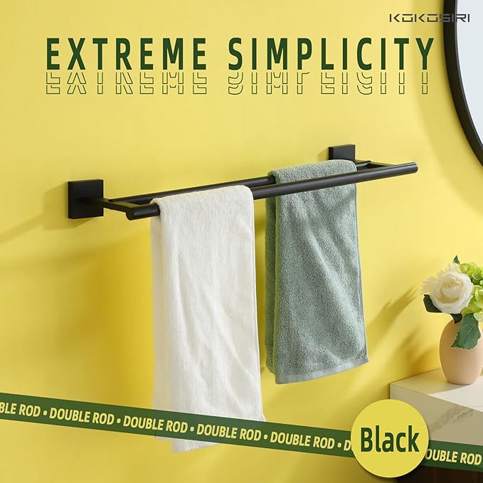 KOKOSIRI Towel Rails Bathroom Double Towel Bars Matte 20 Inch B5005BK-L20