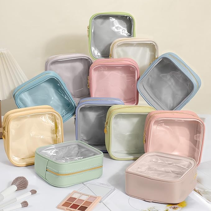 Kacctyen 12 Pcs Mini Makeup Bag Nylon Small Pouch for Purse Mini Square Nylon Pouch with Zipper Small Cosmetic Travel Makeup Bag Purse Organizer for Women(Morandi Color,Translucent)