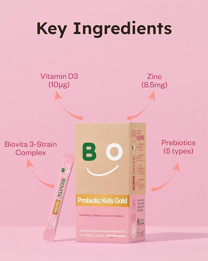Kids Probiotics Powder (30 Sticks, 30 Days) - Support Healthy Immune & Digestive System, Strawberry Milk Flavor for Children 3-12. Bifidobacteria, Vitamin D, Zinc. Mouth-Dissolving Formula.