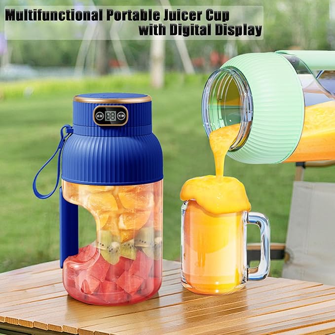 Juice Cup Blender Portable,Multifunctional Portable Juicer Cup,Portable Juicer Cup with Digital Display, Small Travel Blender for Shakes and Smoothies(Blue)